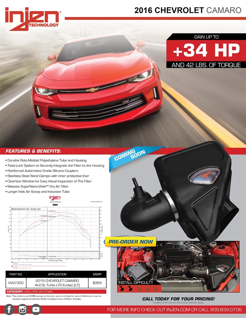 Injen EVOLUTION kit GM Camaro 2.0L T Gen.6 2016-